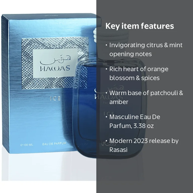 Rasasi Hawas Ice Men 100ml EDP Spray, Fresh Citrus and Wood Scent