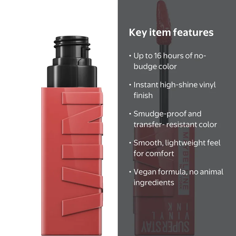 Maybelline, SuperStay Vinyl Ink Liquid Lipstick, Peachy, 10 Shades