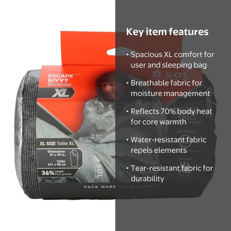 SOL, Escape Bivvy XL with Hood, Heat Reflective Survival Gear