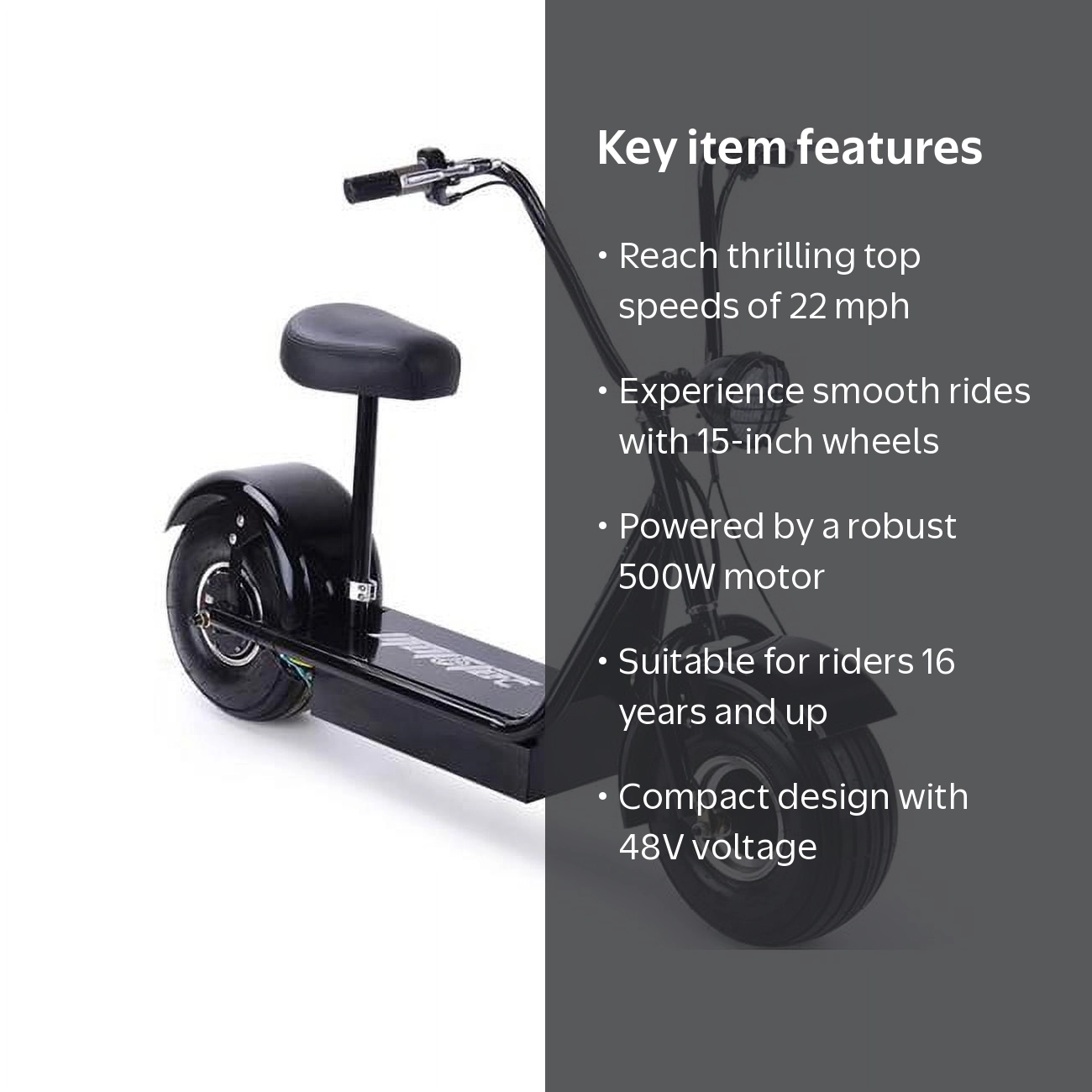 MotoTec FatBoy 48V 500W Electric Scooter, 16 Years & Up, 2 Wheels