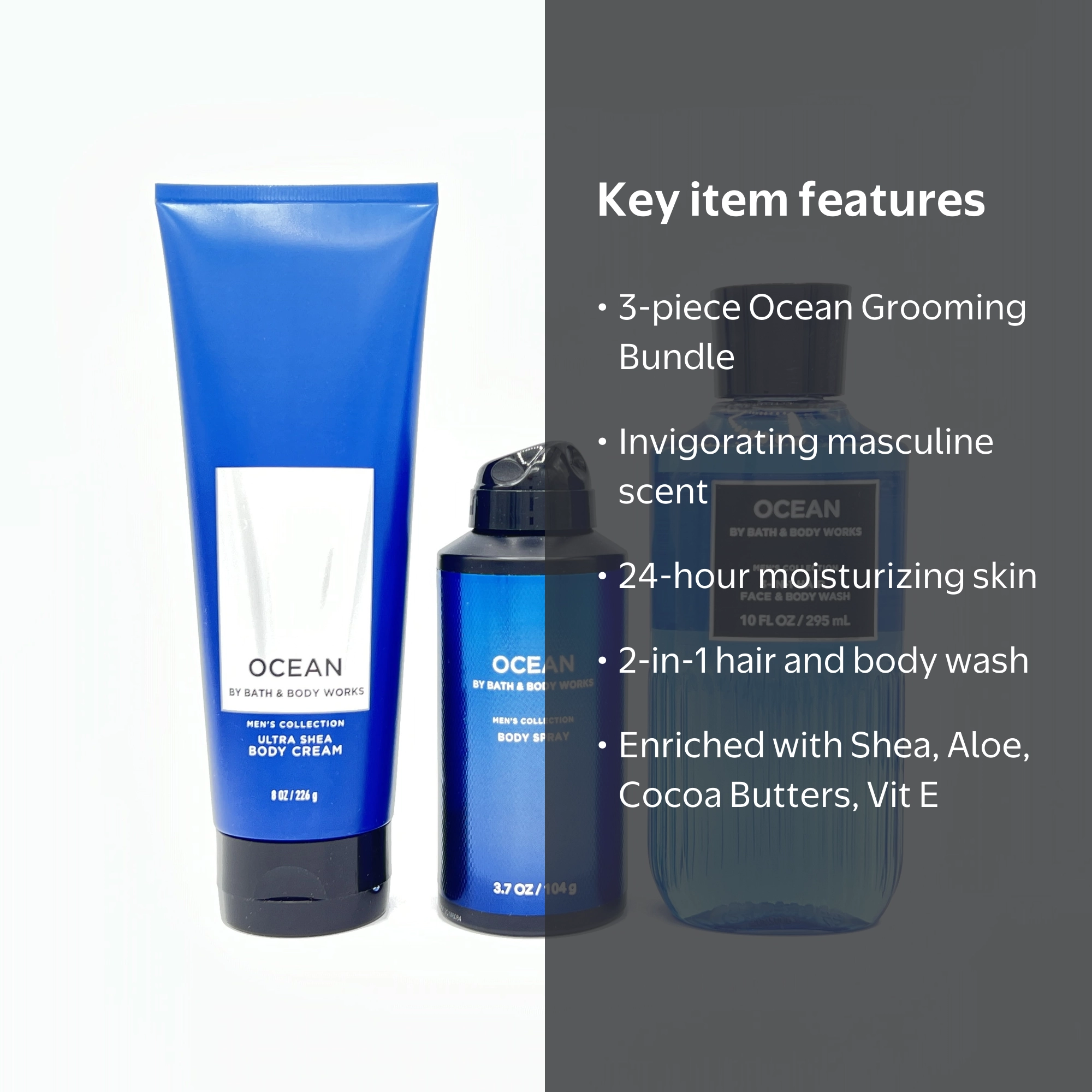 オーシャン クリーム 3本セットBath & body works Bath & Body Works, Ocean Men's 3-Piece Bundle, Body Cream, Spray