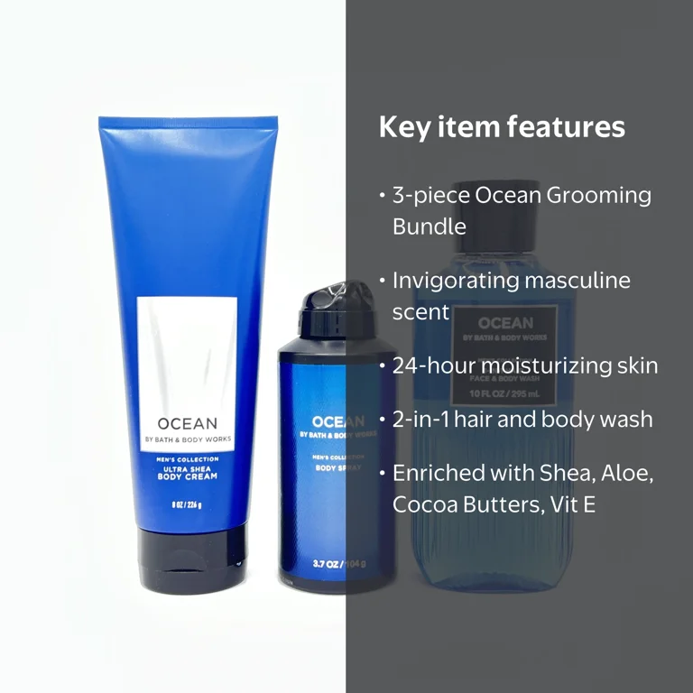 Bath & Body Works, Ocean Men's 3-Piece Bundle, Body Cream, Spray