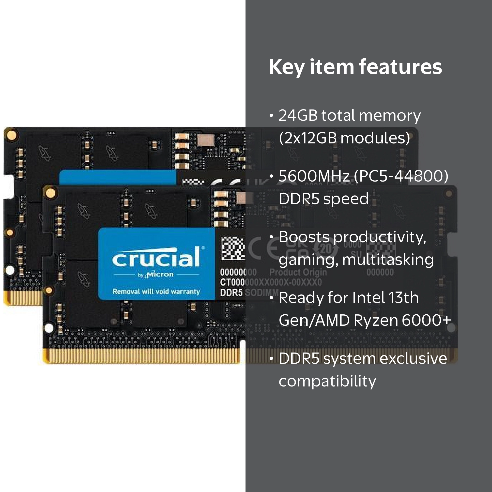 Crucial Classic 24GB (2 x 12GB) 262-Pin DDR5 SO-DIMM DDR5 5600
