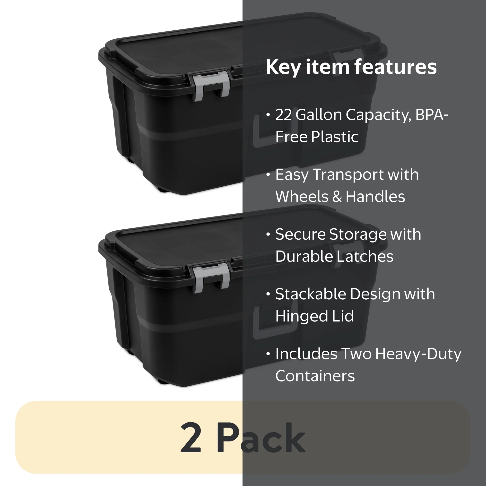 2 pack) Sterilite 22 Gallon Large Wheeled Footlocker, Heavy Duty