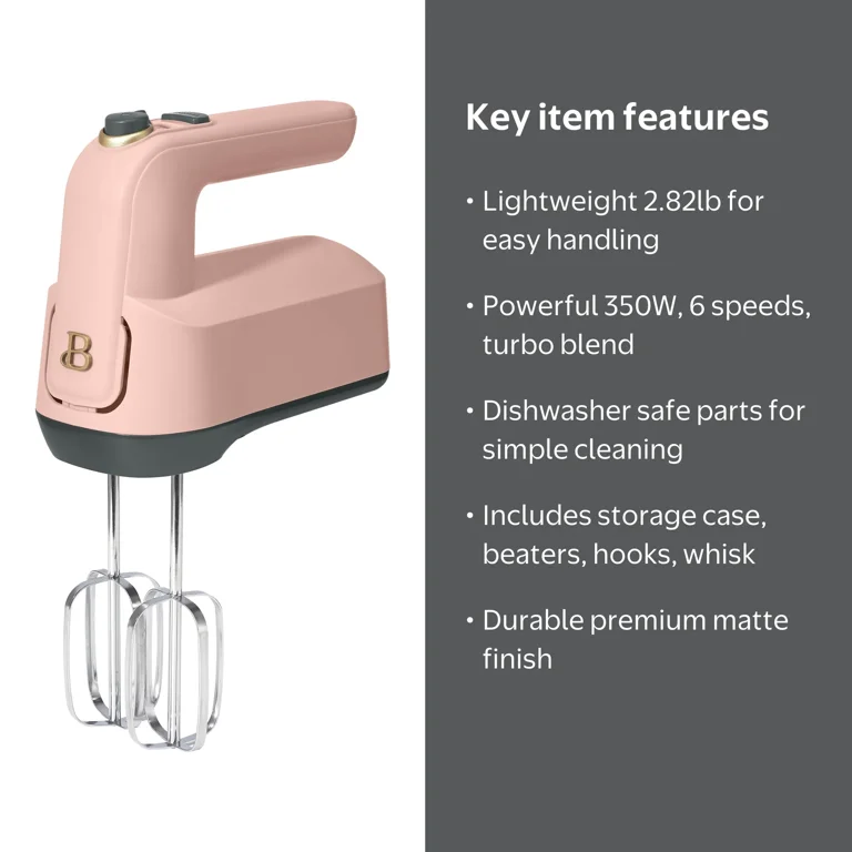 Beautiful 6-Speed Electric Hand Mixer, Rose by Drew Barrymore
