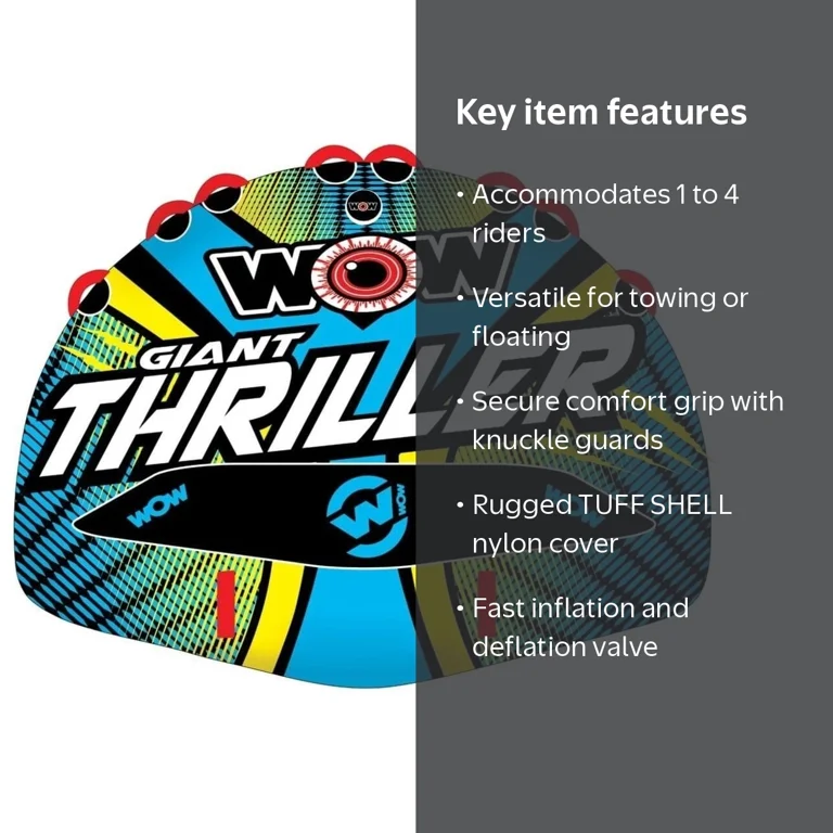 WOW Sports Giant Thriller Towable 1-4 Person Towable Tube for