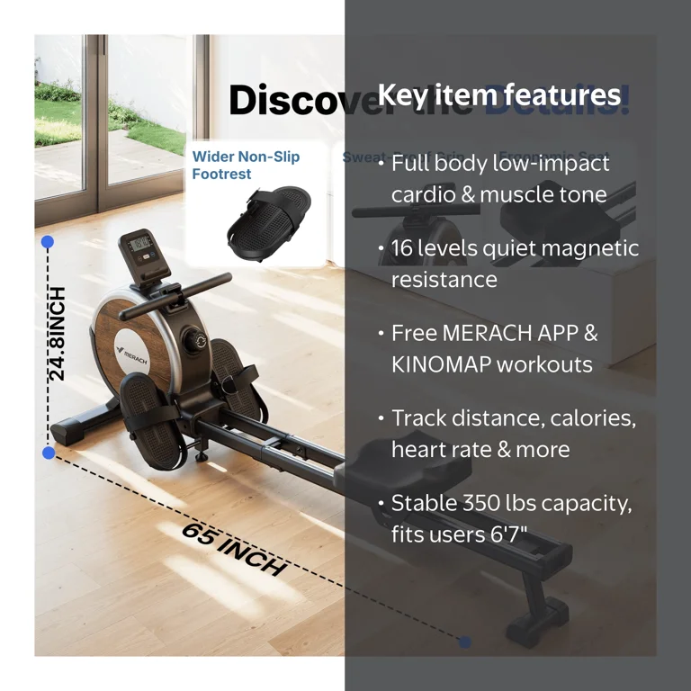 MERACH, Rowing Machine, 350 lbs Capacity, 16 Levels Quiet