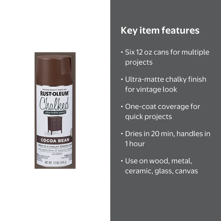 Rust-Oleum, Chalked Spray Paint, 6 Pack, Cocoa Bean, 12 oz