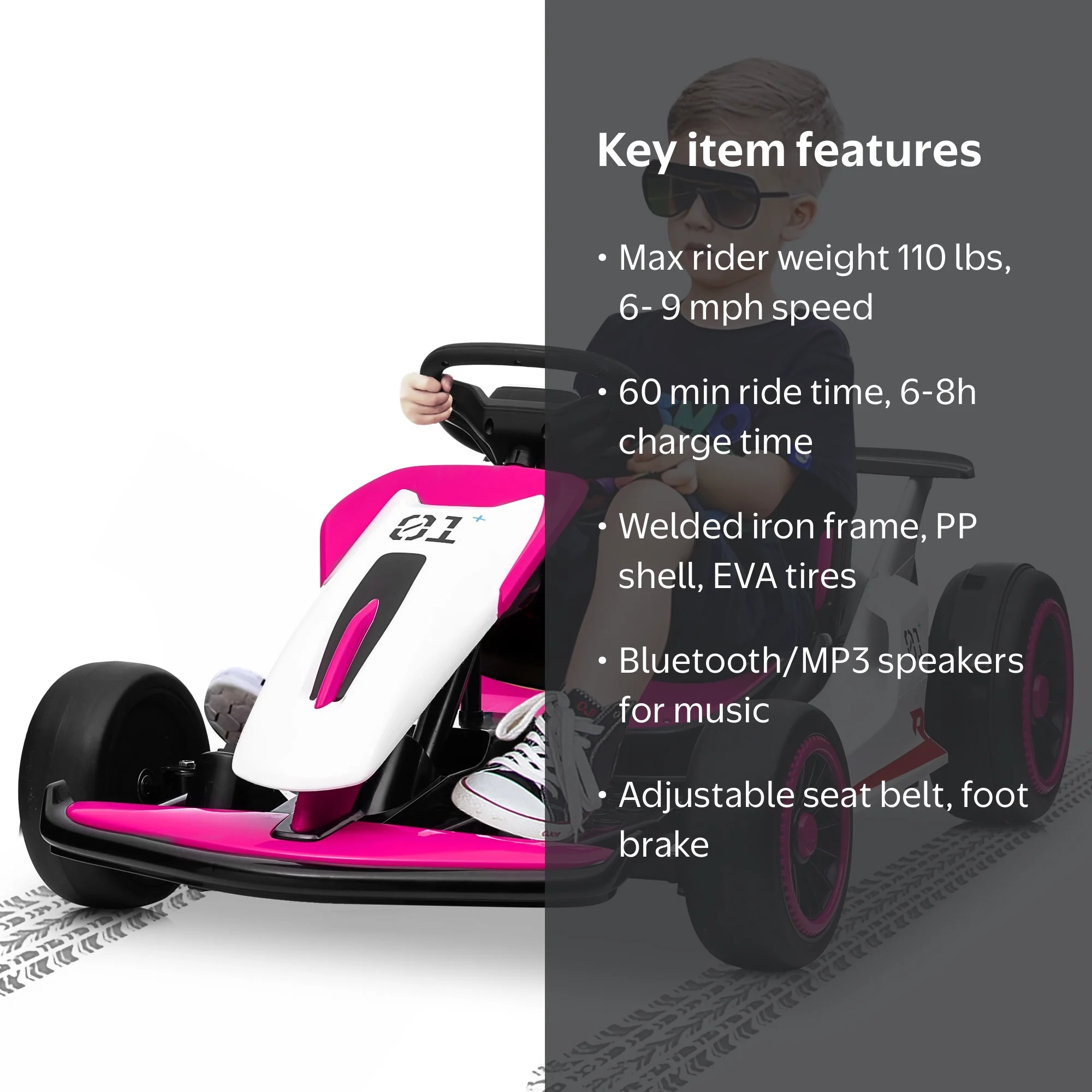 JOYRACER, Electric Go Kart, Pink, 24V, 6-12 mph, age 6-12