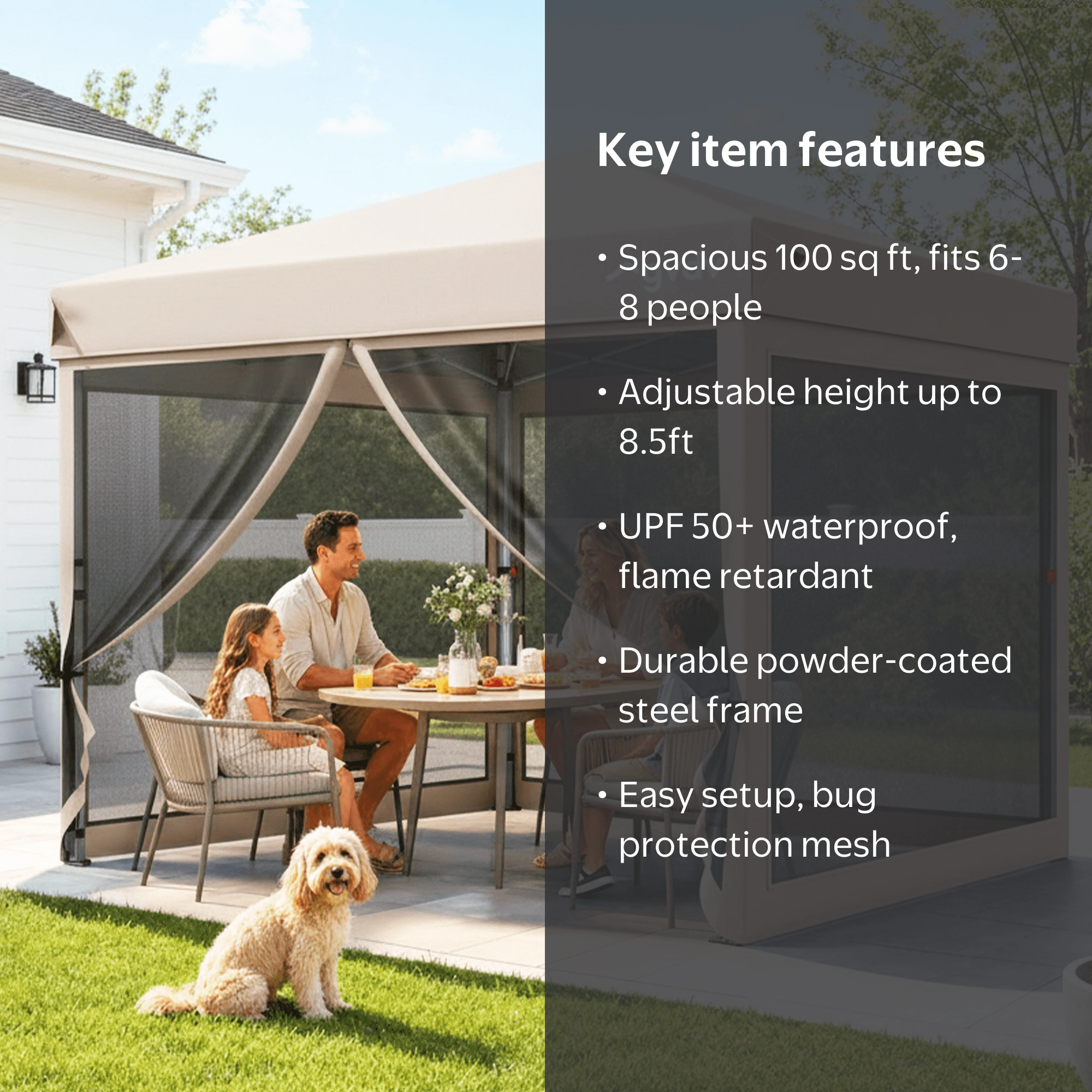 GVDV 10'x10' Pop-Up Canopy Tent, Adjustable Height, Mesh Netting
