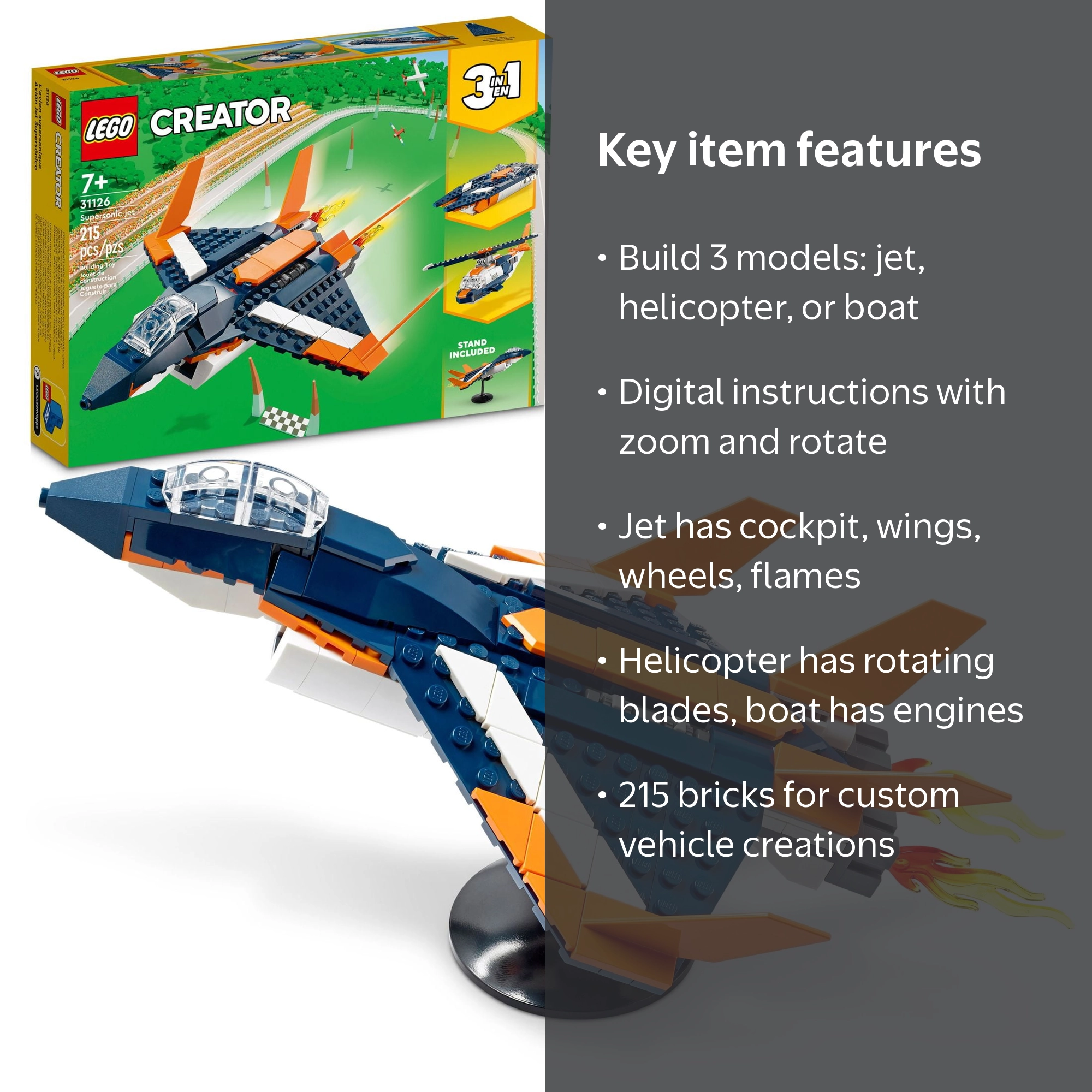 LEGO, Building Set, 31126, 3in1 Supersonic Jet with 215 Pieces