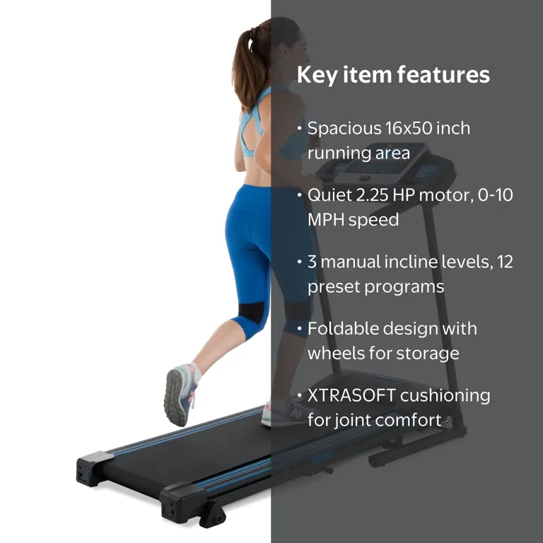 XTERRA, Folding Treadmill, TR200, Xtrasoft Cushioned Deck