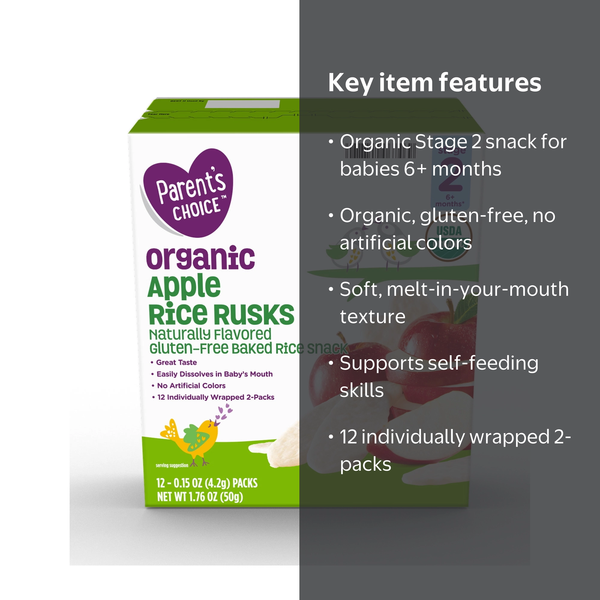 Parent's Choice Apple Rice Rusks Stage 2 6+ Months Soft Baby