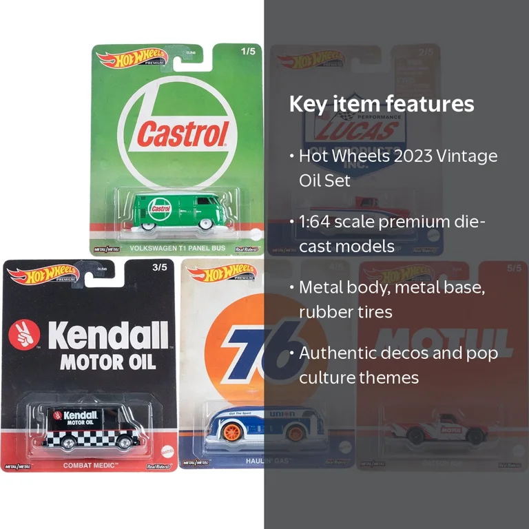 Hot Wheels, Vintage Oil Set of 5 Cars, 1/64 Diecast - Walmart.com