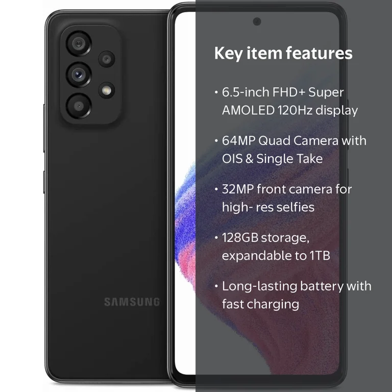 Samsung Galaxy A53 5G, Unlocked, 128GB, Black, 6.5-inch FHD+