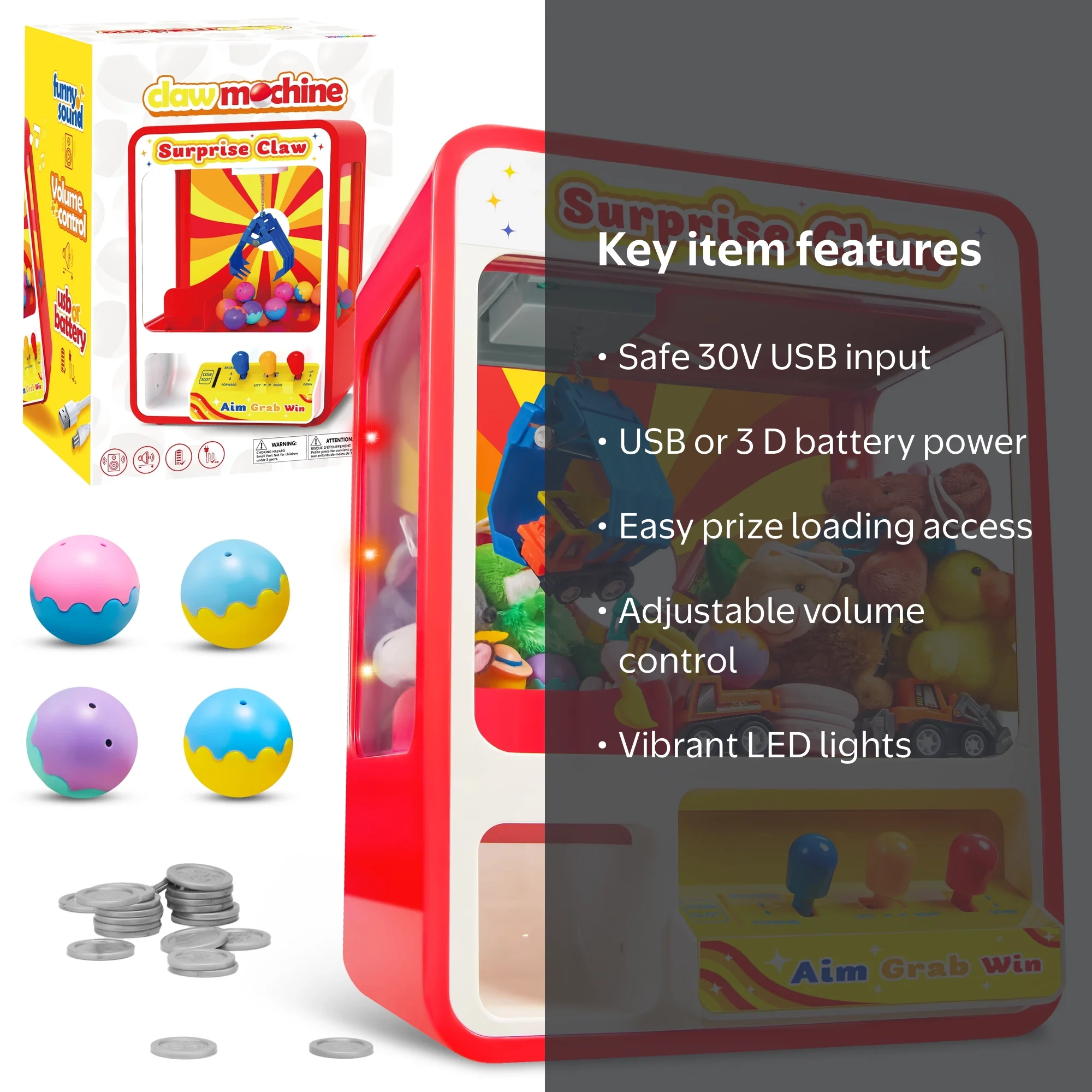 Joyfy Claw Machine Toy with LED Lights and Adjustable Sound