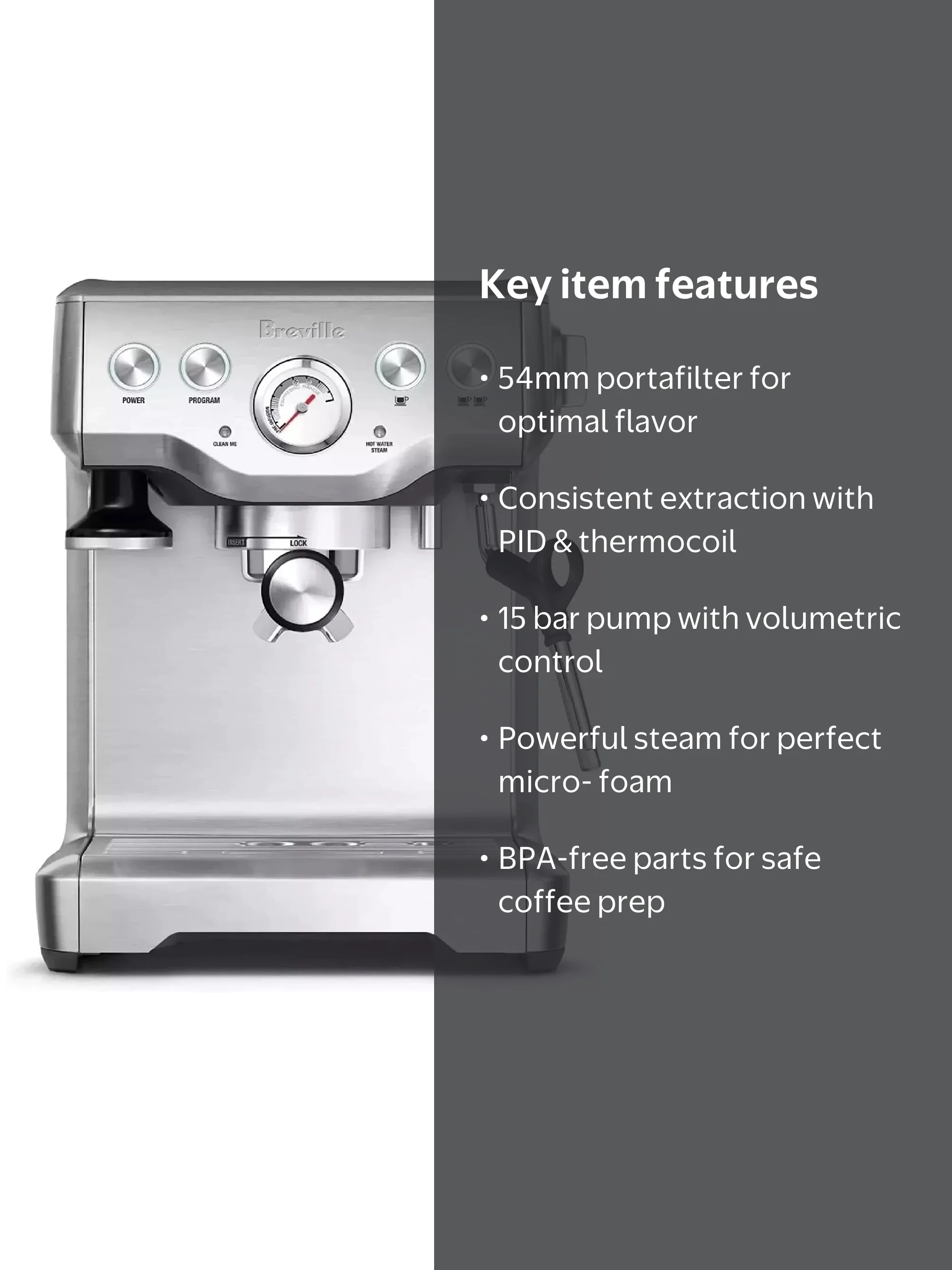 Breville The Infuser Espresso Machine, Silver, BES840XL with Pre