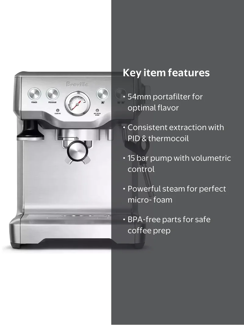 Breville The Infuser Espresso Machine, Silver, BES840XL with Pre