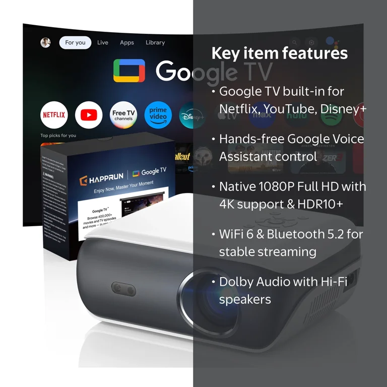Free Shipping! HAPPRUN Smart Projector with Google TV 11.0 Dolby