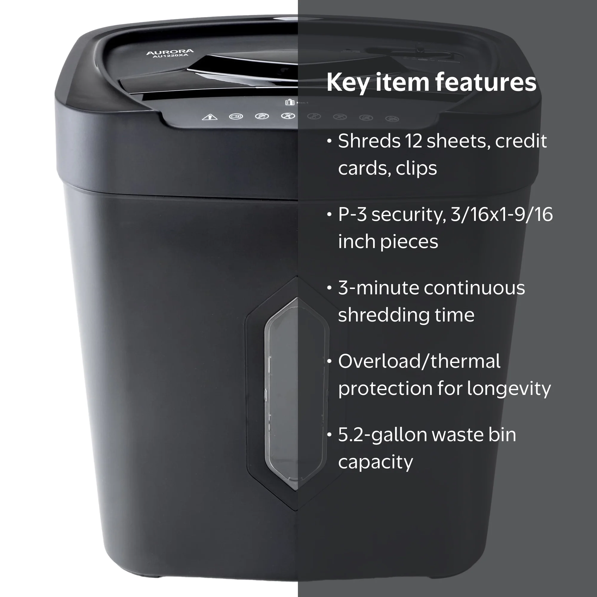Aurora 12-Sheet Crosscut Paper and Credit Card Shredder with 5.2