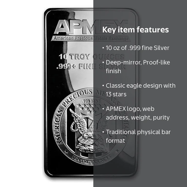APMEX 10 oz .999 Fine Silver Bullion Bar, Proof-like Finish, Eagle
