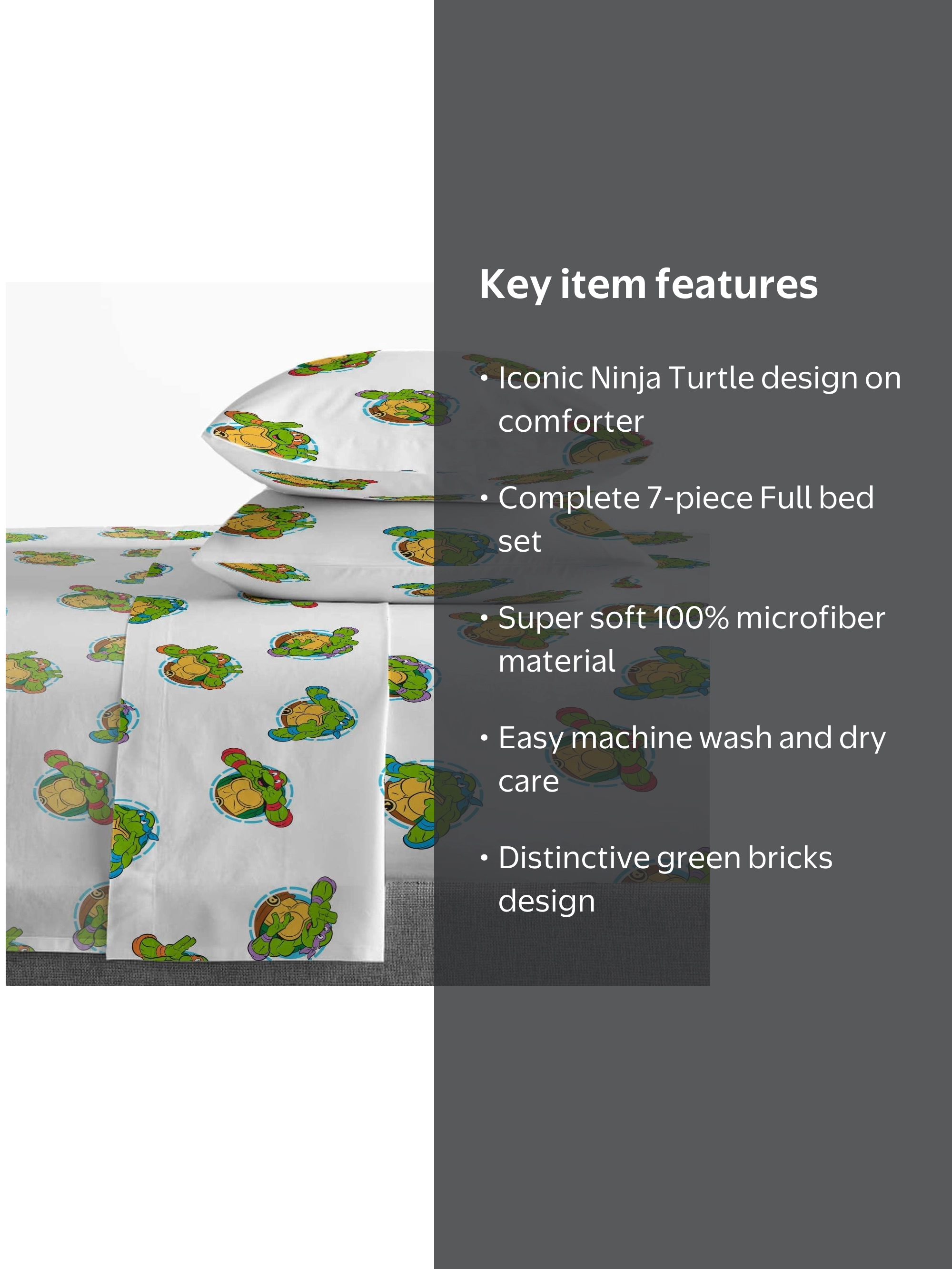 Jay Franco Teenage Mutant Ninja Turtles Full Bed Set, Green Bricks