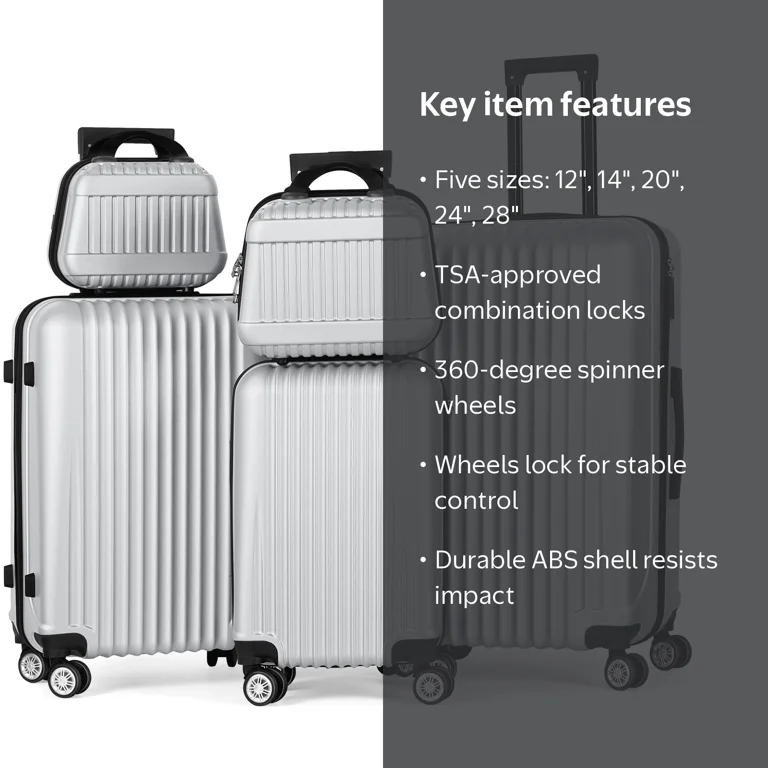 Vertical Stripe Luggage Travel 5-Piece Set Silver - Walmart.com