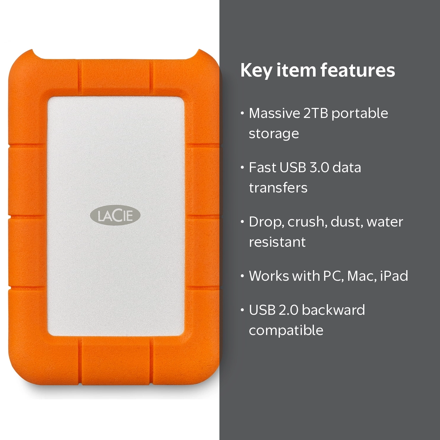 LaCie Rugged Mini 2TB External USB 3.0 Portable Hard Drive with