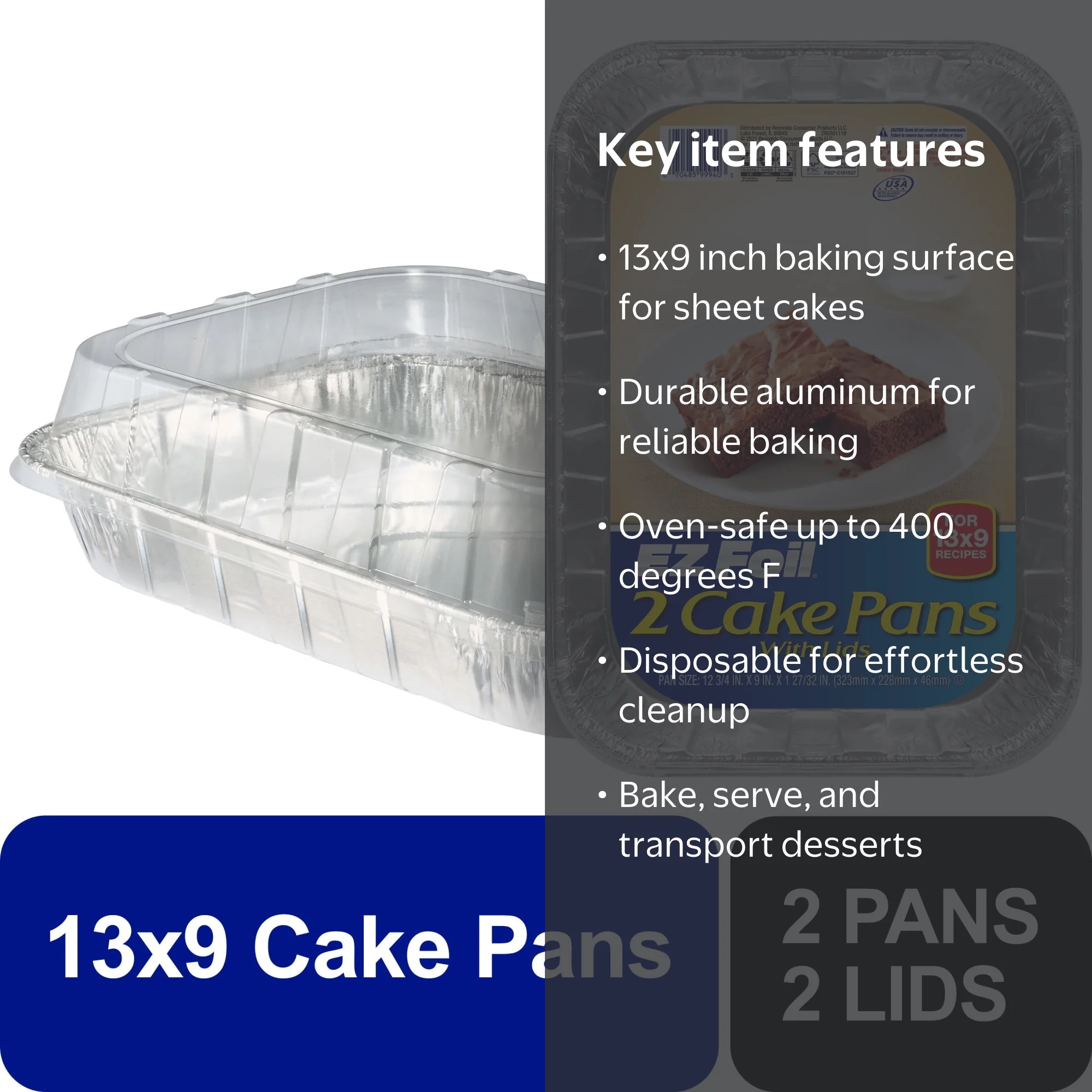 EZ Foil Disposable Cake Pans with Lids, 13 x 9 in., 2 Count