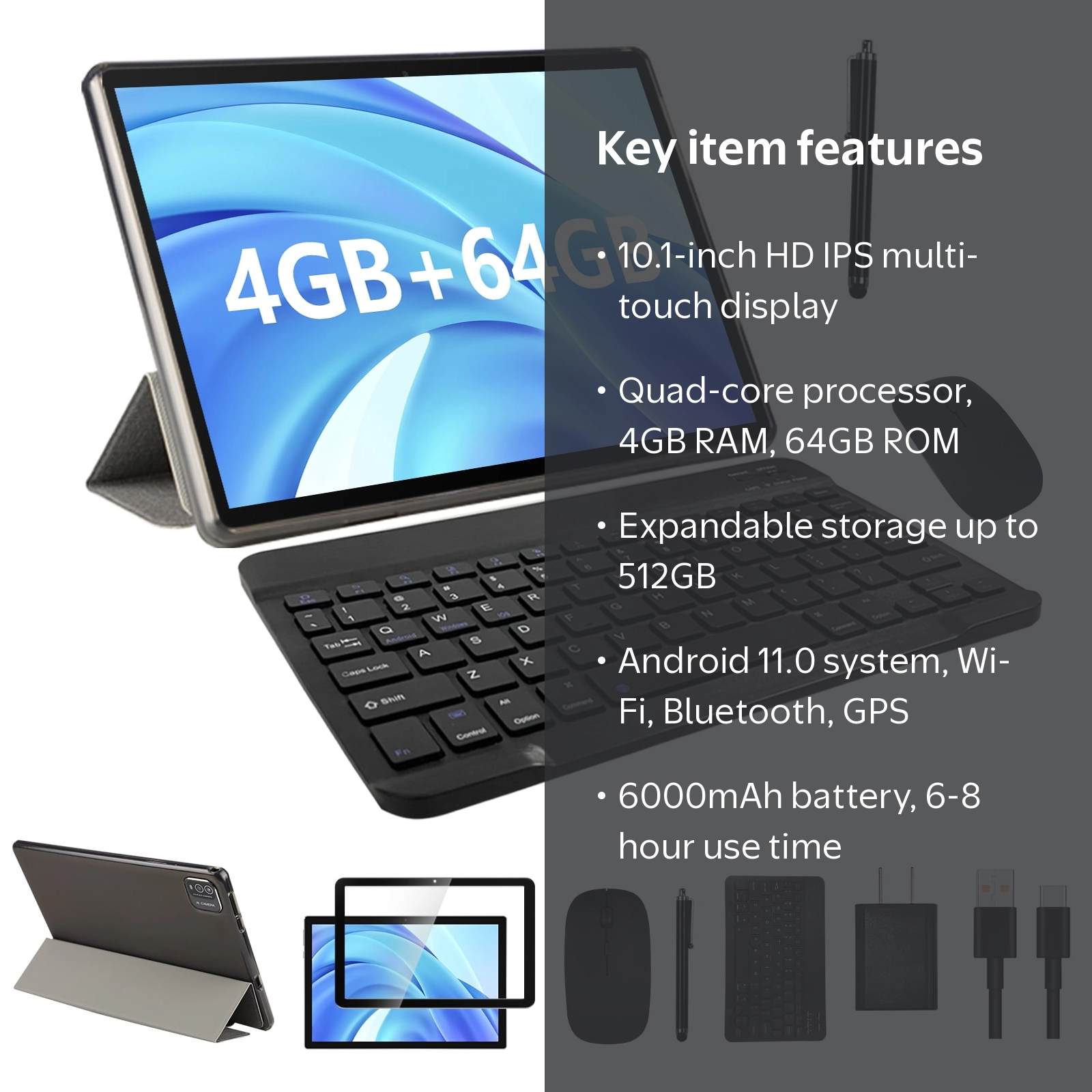 NOVOJOY, 10 Inch Android 2 in 1 Tablet, 1280 x 800, 64GB ROM