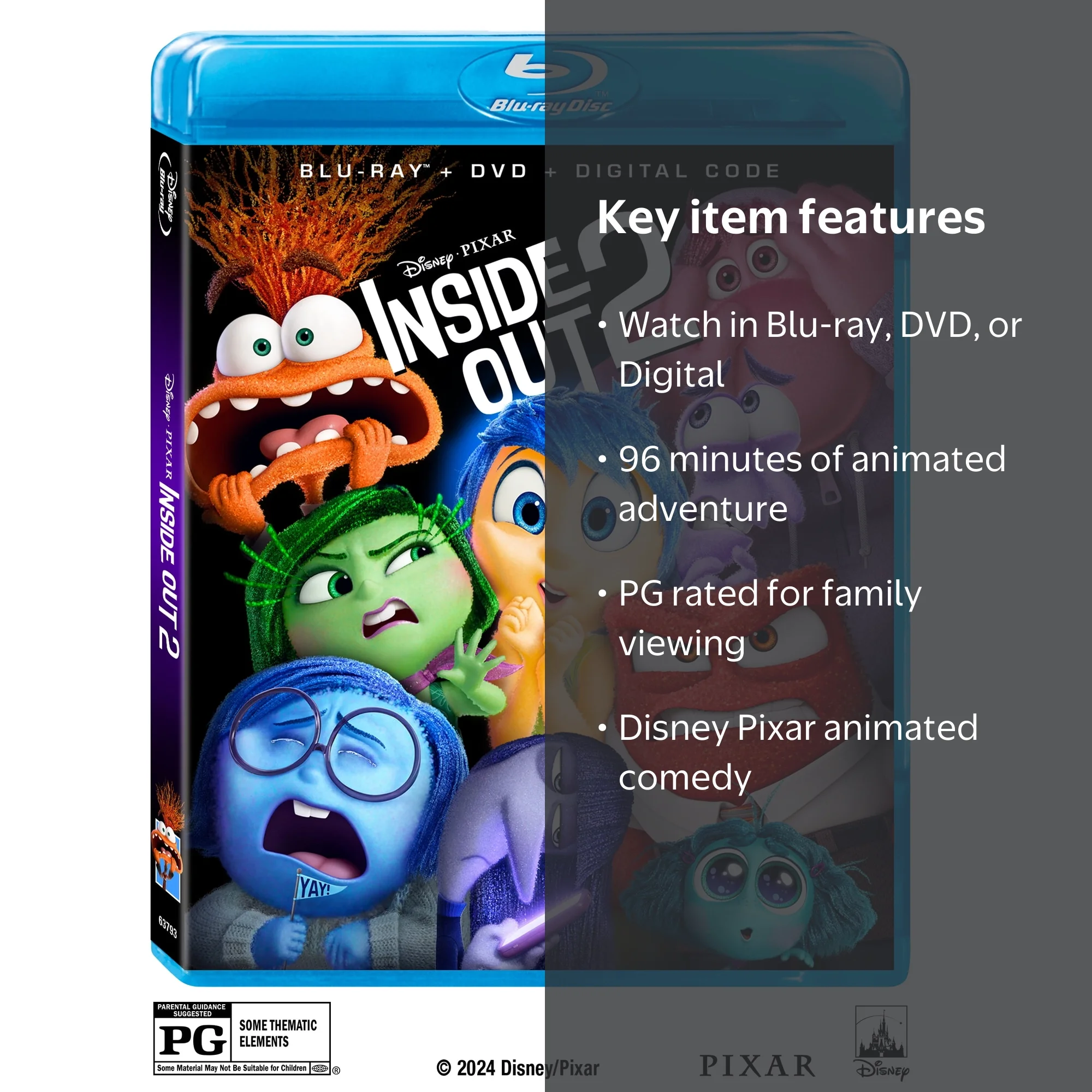 Inside Out 2 DVD (Blu-ray + DVD + Digital) Disney Family
