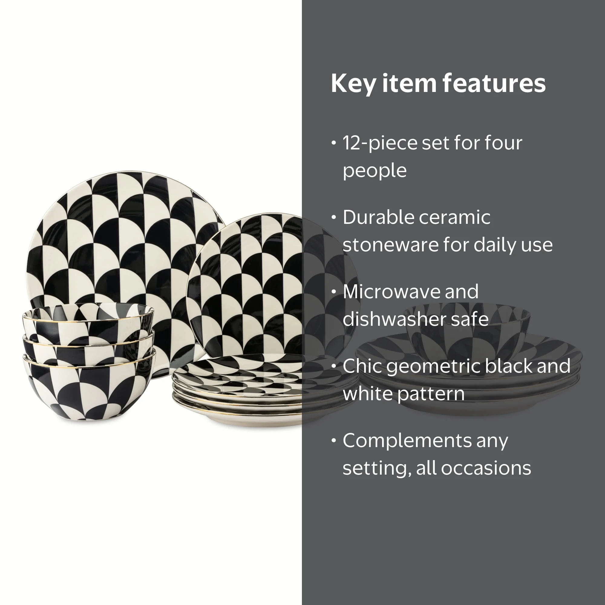 Thyme & Table Emmett 12-Piece Ceramic Dinnerware Set Black and