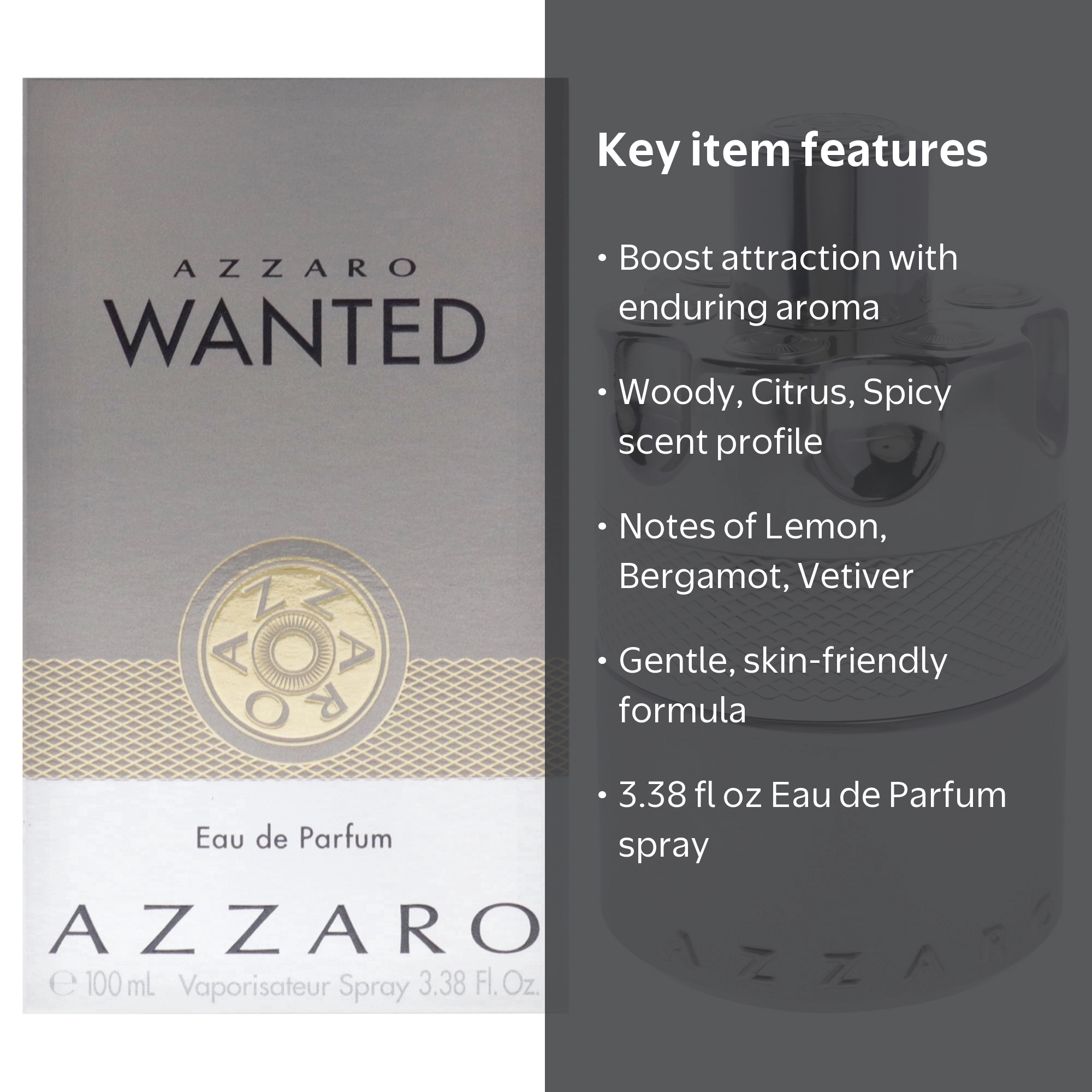 Azzaro, Wanted, 3.38 oz EDP Spray, Woody Citrus Spicy Fragrance
