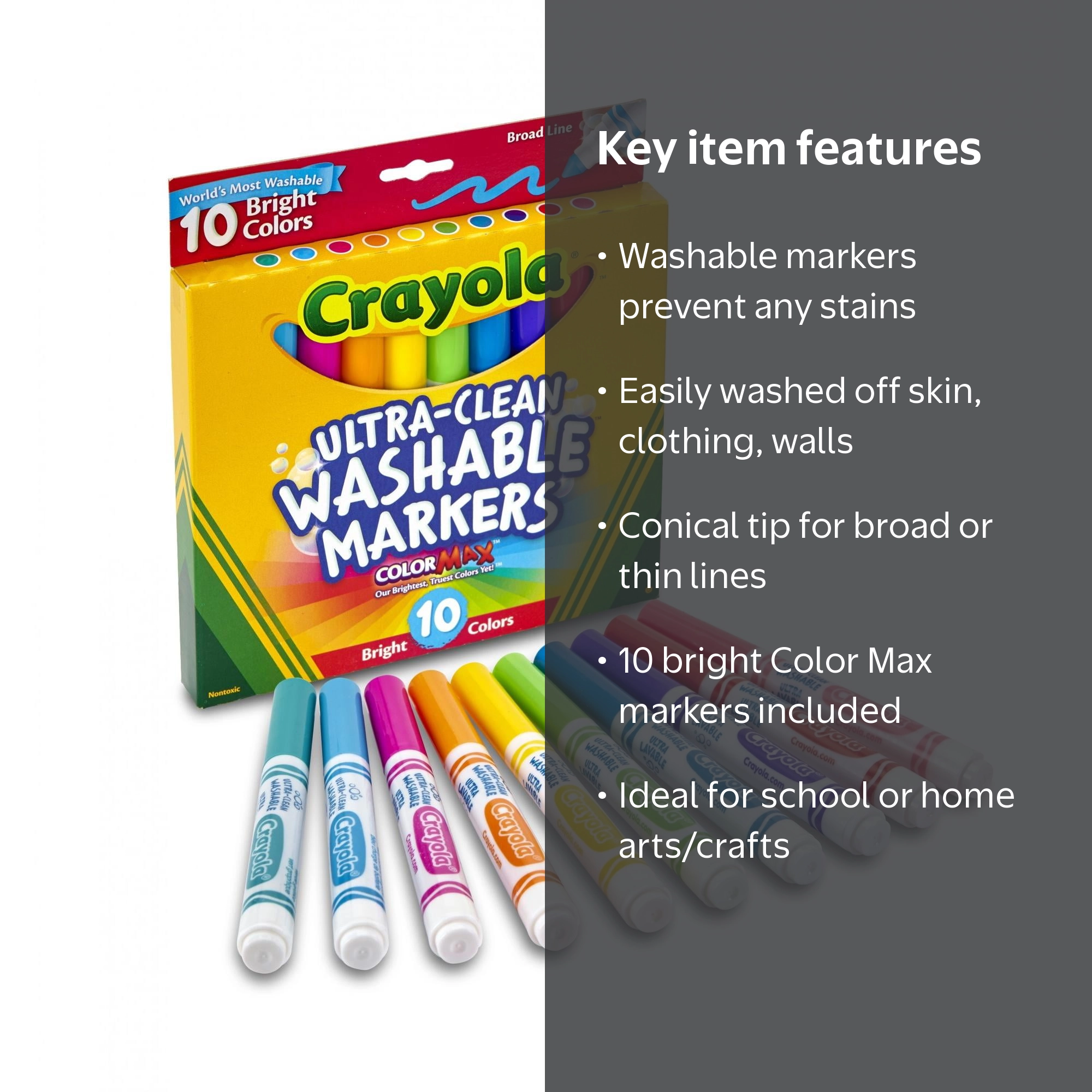Crayola, Ultra-Clean Bright Broad Line Markers, 10-Count Assorted