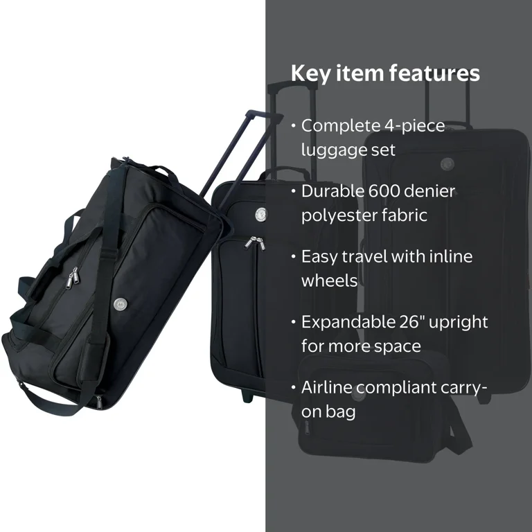 Travelers Club 4-Piece Travel Value Soft Side Luggage Set - Black