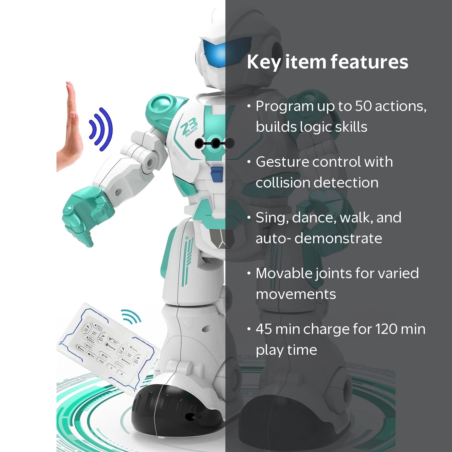 KIVDIT Mini Intelligent Robot for Kids, Programmable RC Robot with