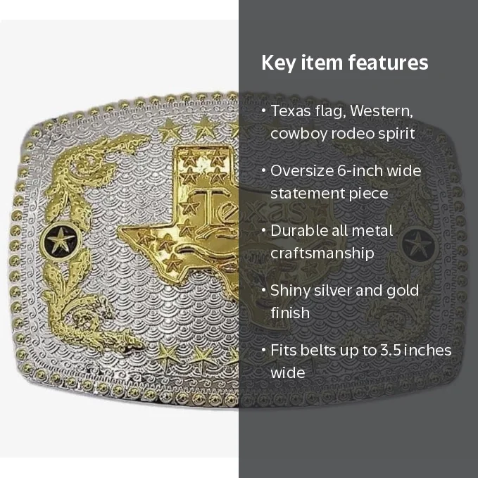 Oversize BIG TEXAS State Flag Western Belt Buckle Silver  display picture 2