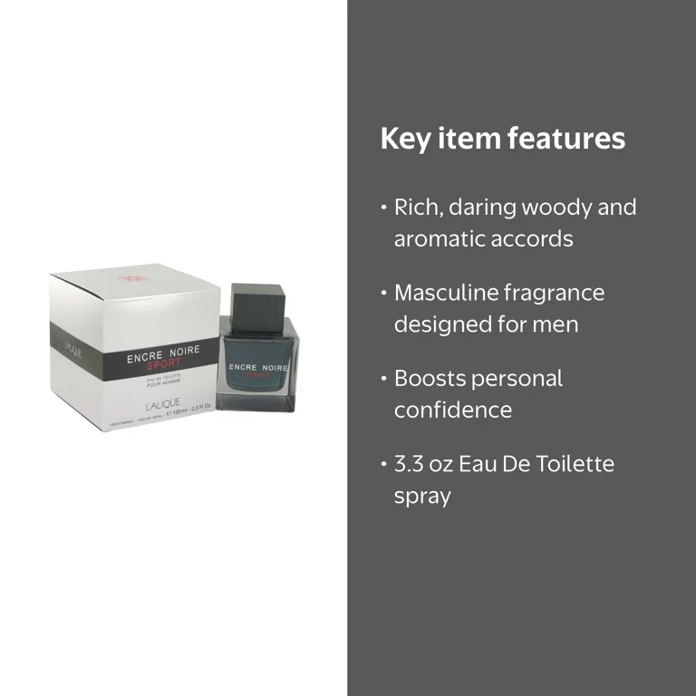 Lalique Encre Noire Sport Eau De Toilette Spray for Men 3.3 oz