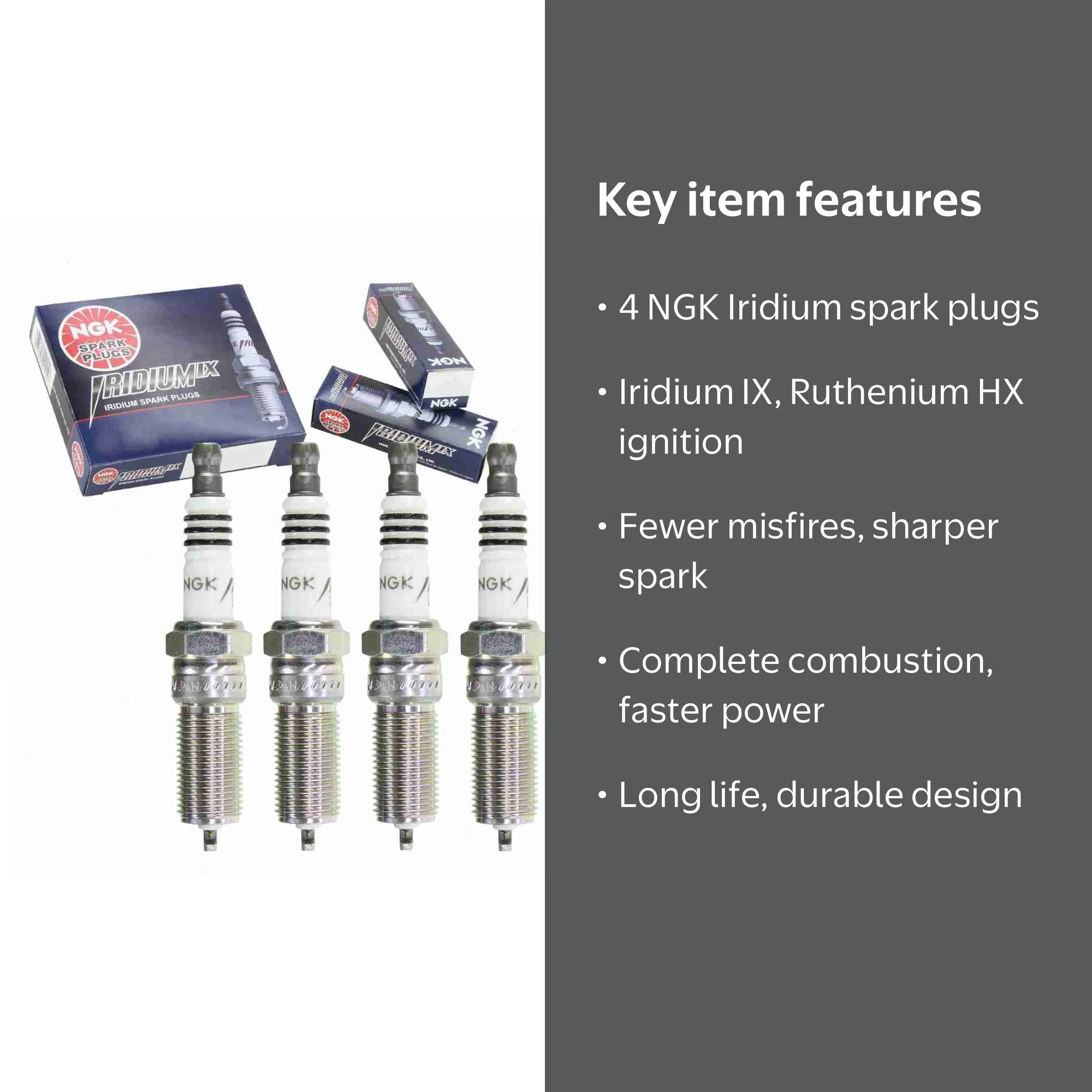 NGK, Spark Plugs, 4 pc NGK 4344 Iridium IX, Replacement for Auto