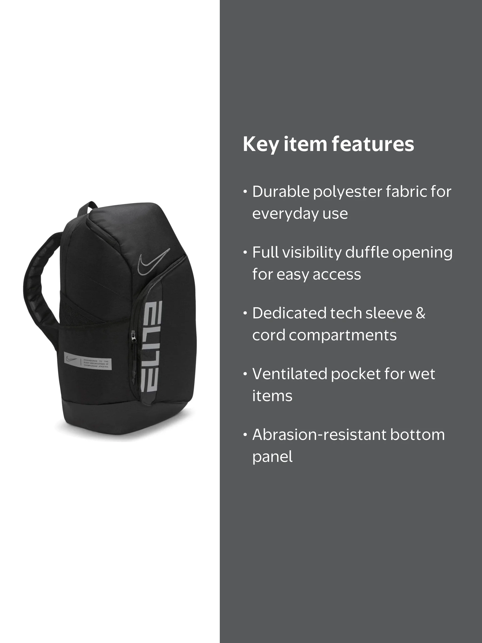 Nike, Unisex Backpack, Elite Pro Polyester, Black, with Laptop