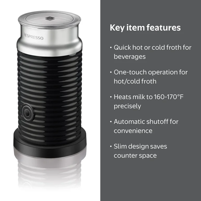 Nespresso, Milk Frother, Black, Steel, Hot and Cold Froth