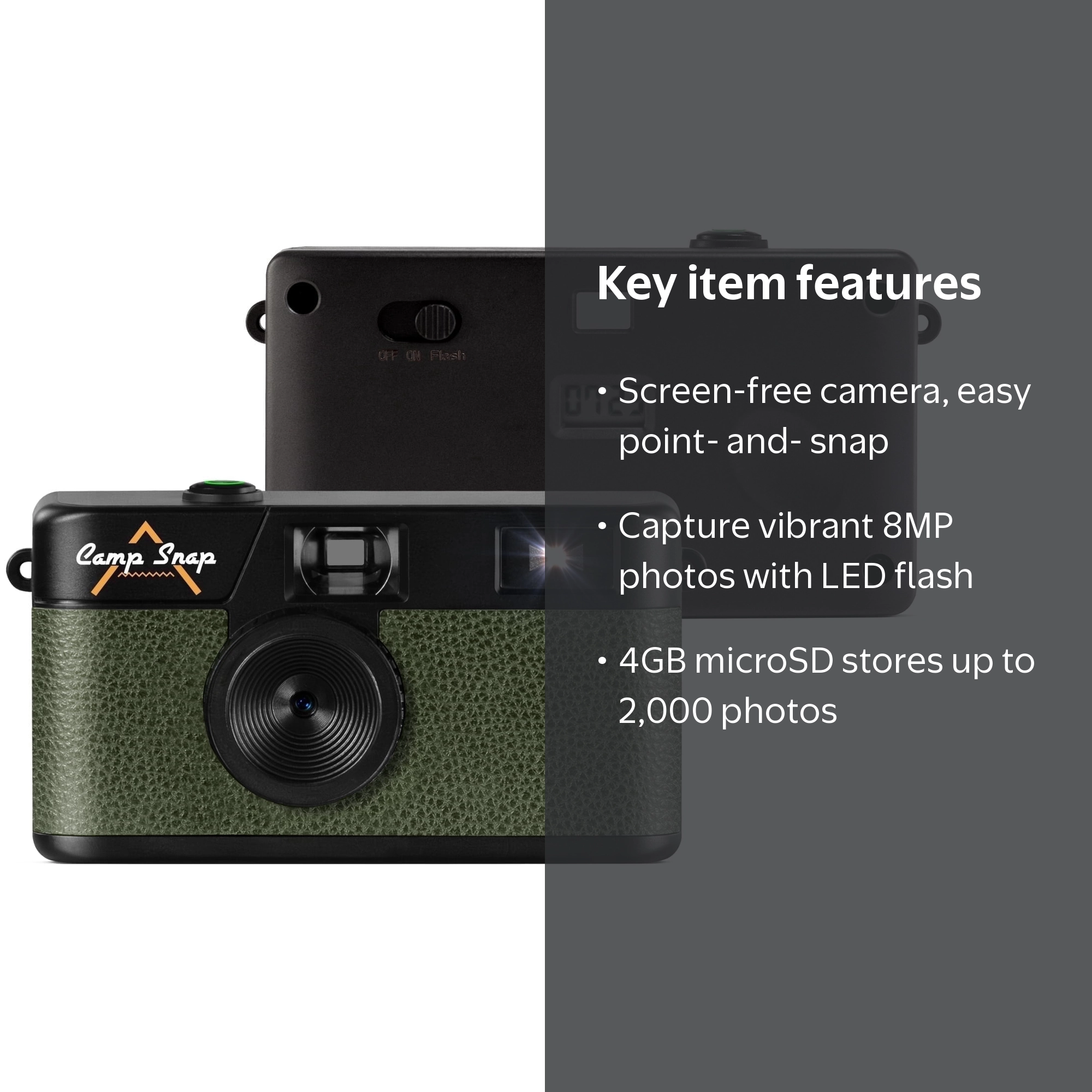 Camp Snap Digital Camera, 8MP, Rechargeable, Easy to Use for All