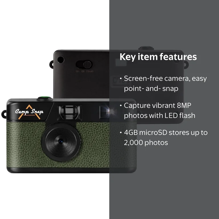Camp Snap Digital Camera, 8MP, Rechargeable, Easy to Use for All