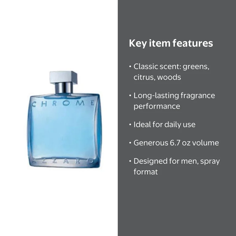 Azzaro Chrome Fragrance, Eau De Toilette Cologne for Men, 6.8 oz