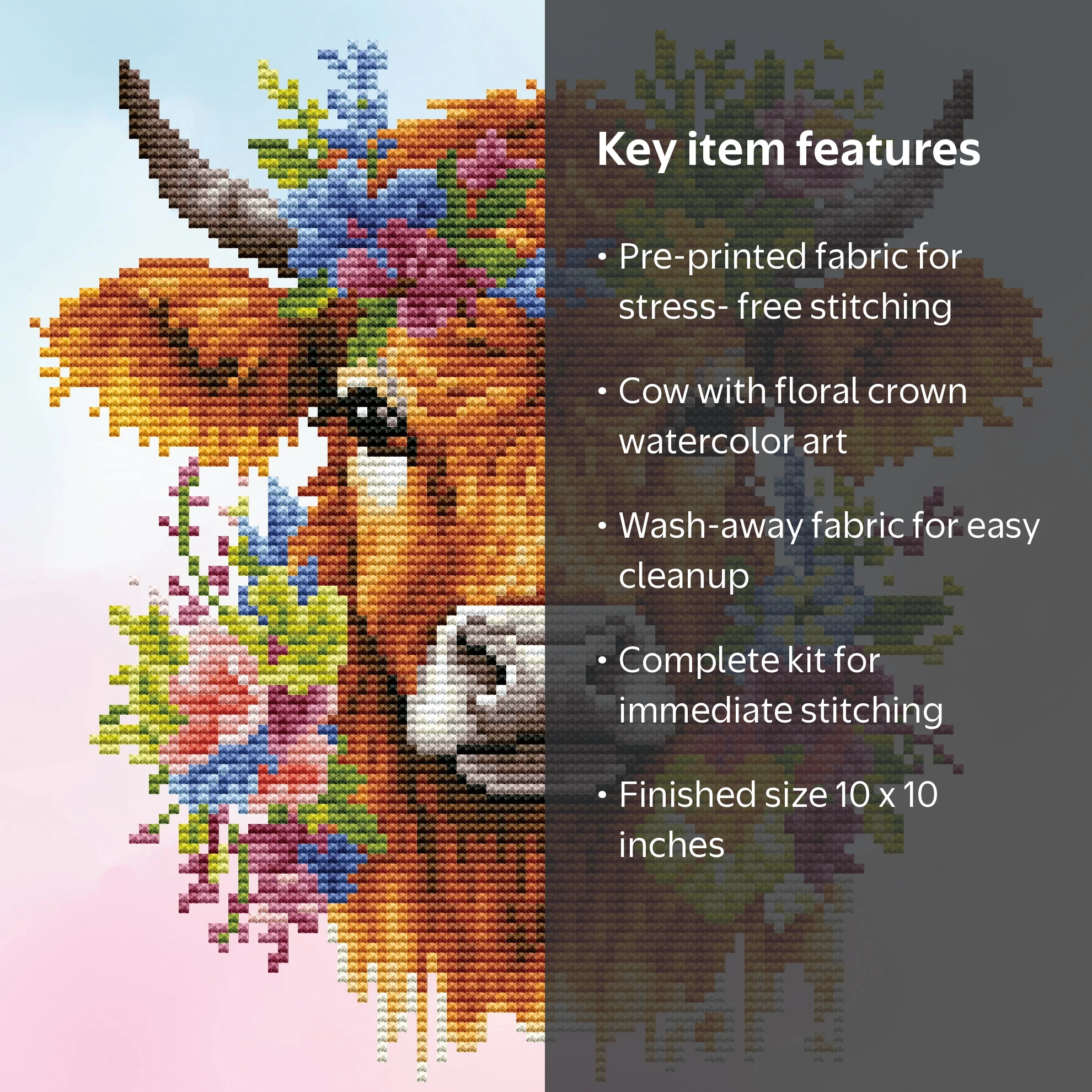 R*u様 semon 26SS cow柄ロンパースとボンネットセット　80siz DIAMOND DOTZ® Floral Cow Special Edition No-Count Cross Stitch Kit