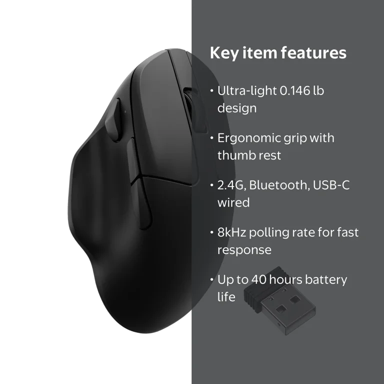 Keychron M7 8K Wireless Mouse, Lightweight Ergonomic PAW3950, 8kHz