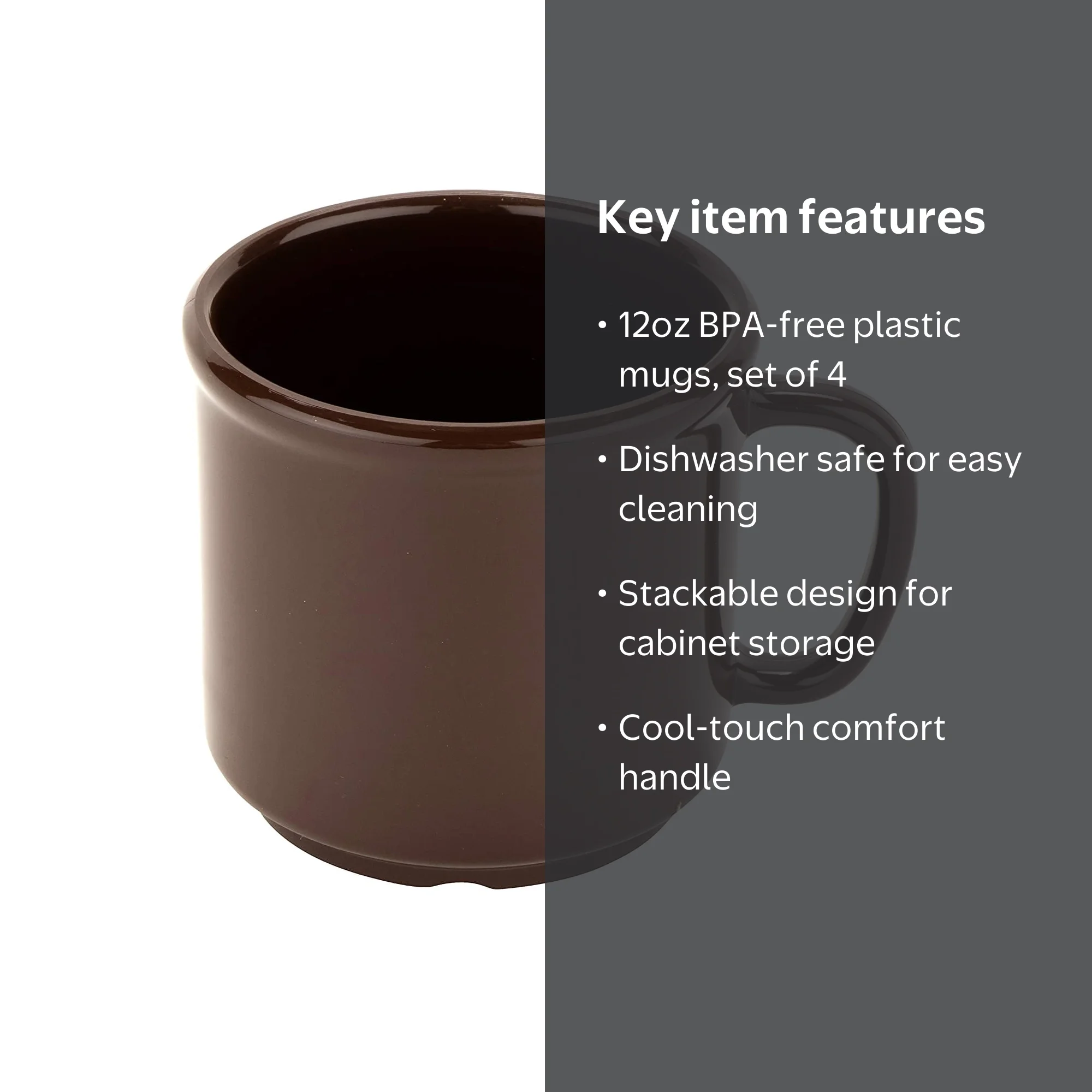 G.E.T. 12oz Non-Breakable Brown Coffee Mug with Handle, Heavy-Duty  Shatterproof Plastic (Set of 4) - Walmart.com