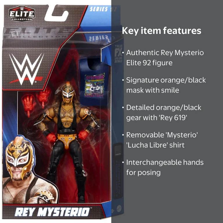WWE Elite 92 Rey Mysterio Action Figure, Orange and Black Mask