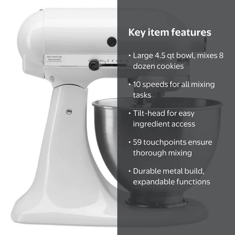 KitchenAid Classic Series 4.5 Quart Tilt-Head Stand Mixer, White