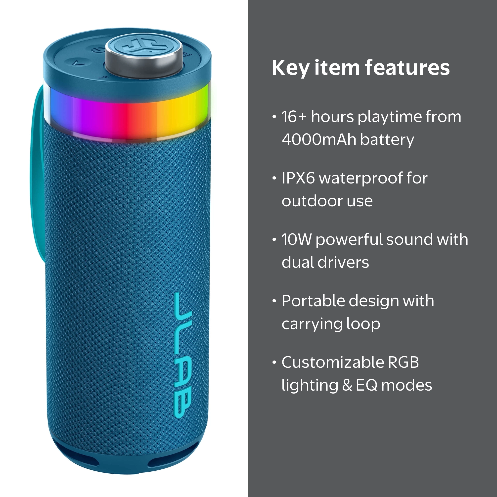 JLab, Navy JLab GO Party Speaker, Bluetooth Portable with RGB